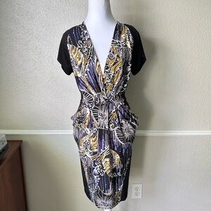 BCBG Max Azria Black and Gold Midi Dress New SZ Medium